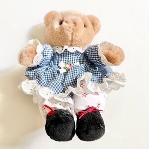 Vintage Gund Tinytales Bear Plush Stuffed Animal 1991 Gingham Dress 7”